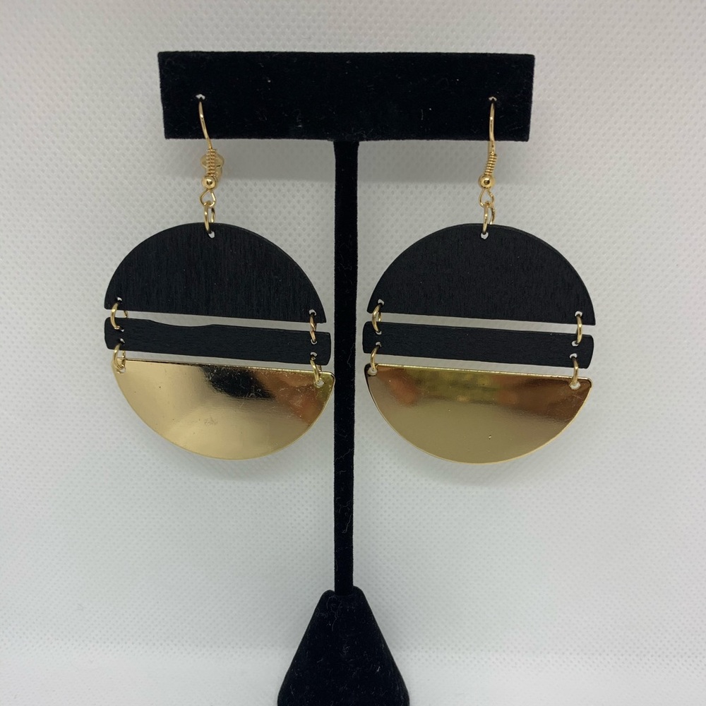 Gold and Wooden Dangle Earrings